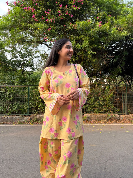 Floral yellow kurta set