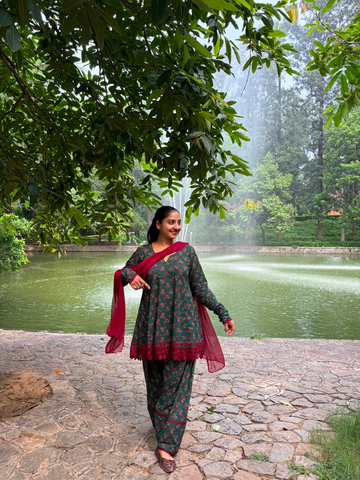 Green frock kurta set