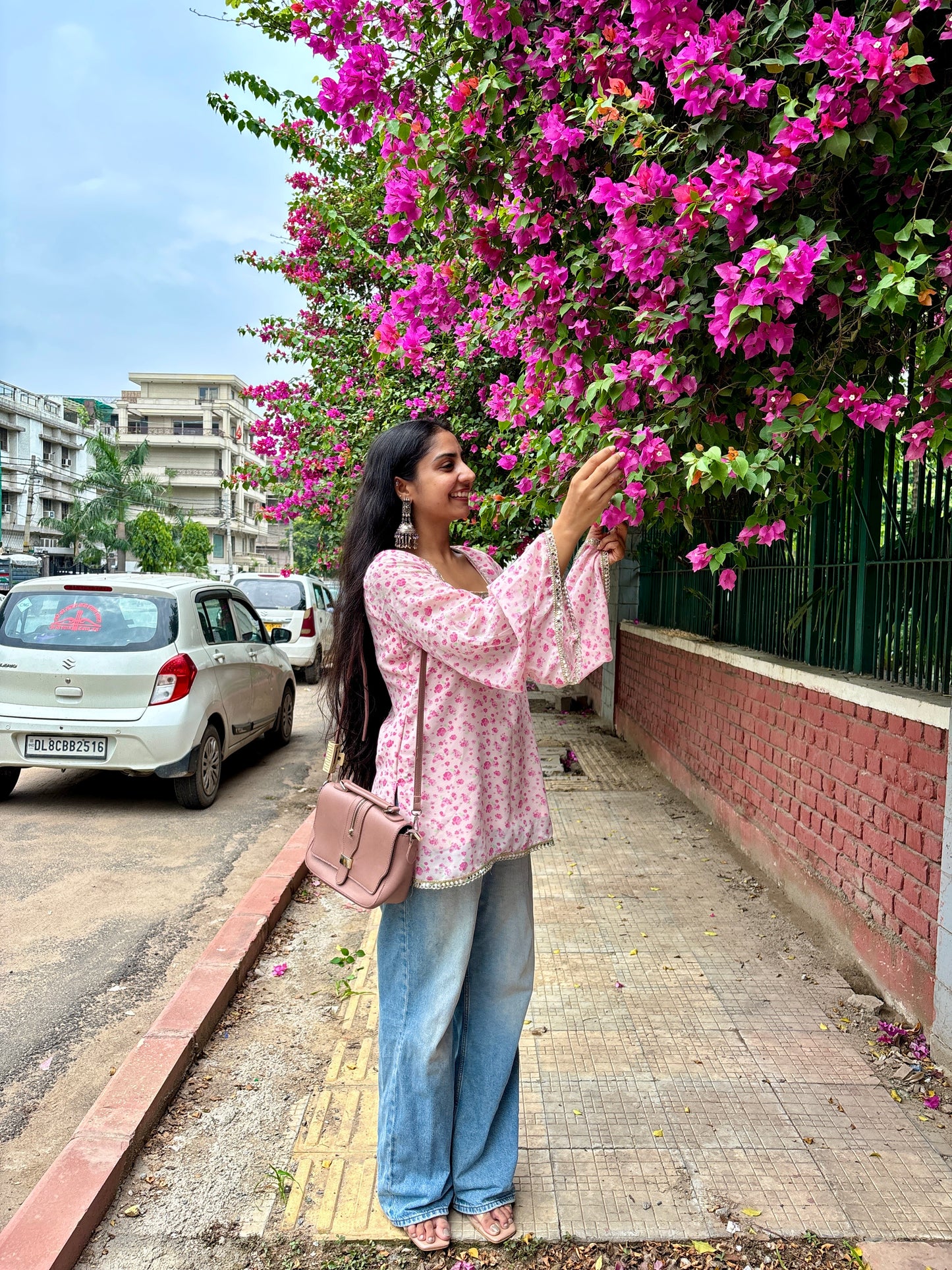 Rose – A Floral Pink Short Kurti with bell sleeves