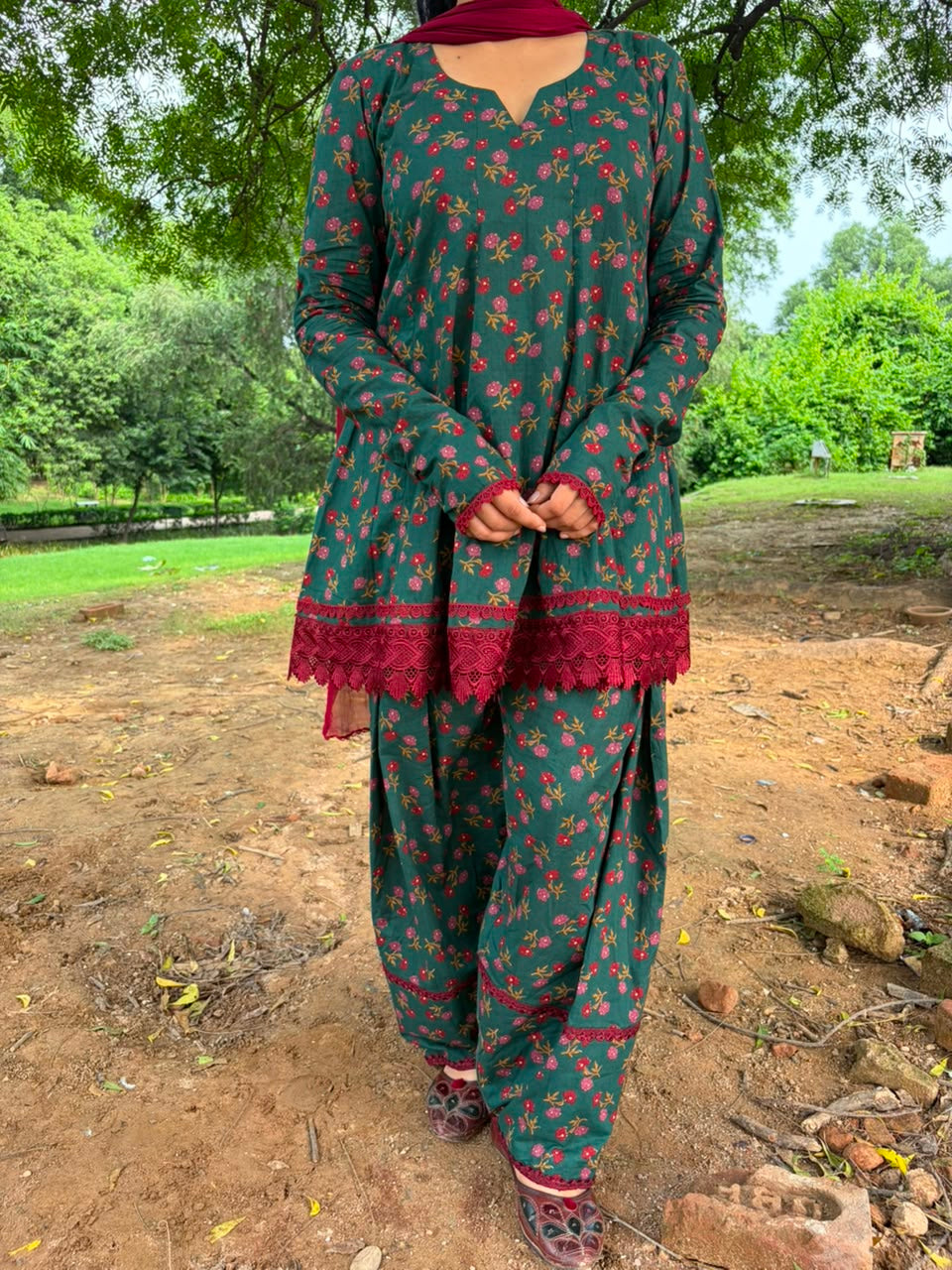 Green frock kurta set