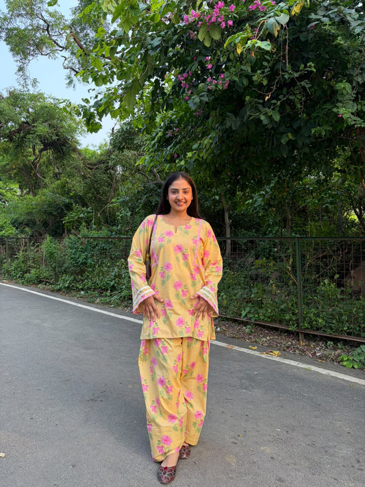 Floral yellow kurta set