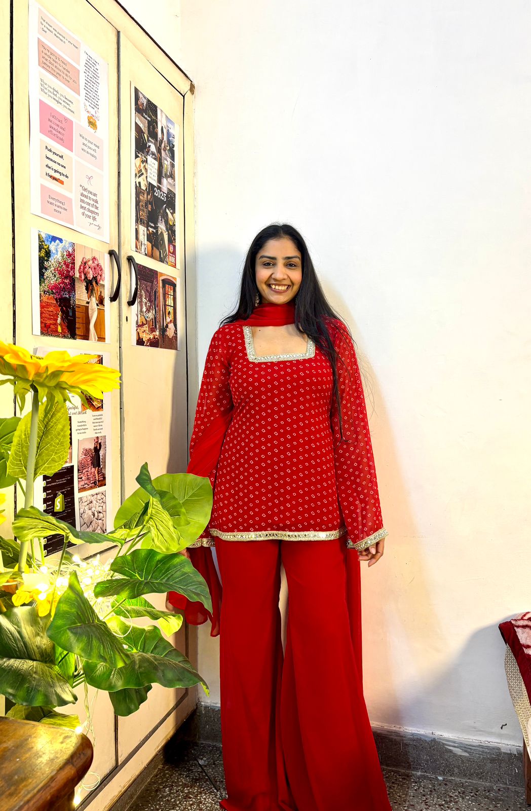 Red bandhani kurta set