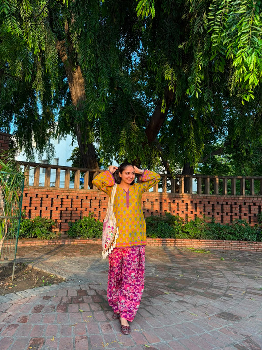 Mustard Bloom Farshi Kurta Set