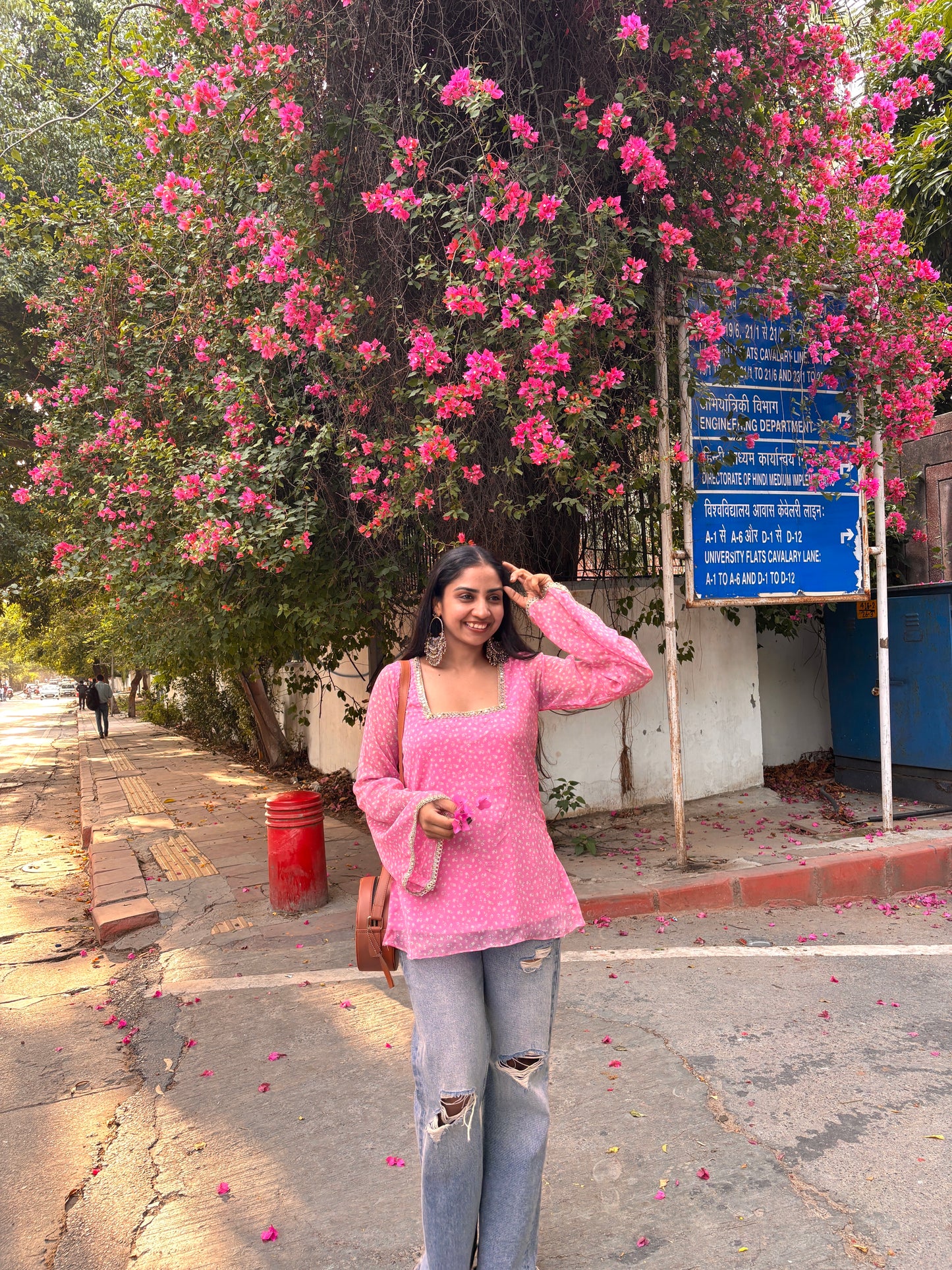 Gulbahar – Floral Baby Pink Kurti with Bell Sleeves