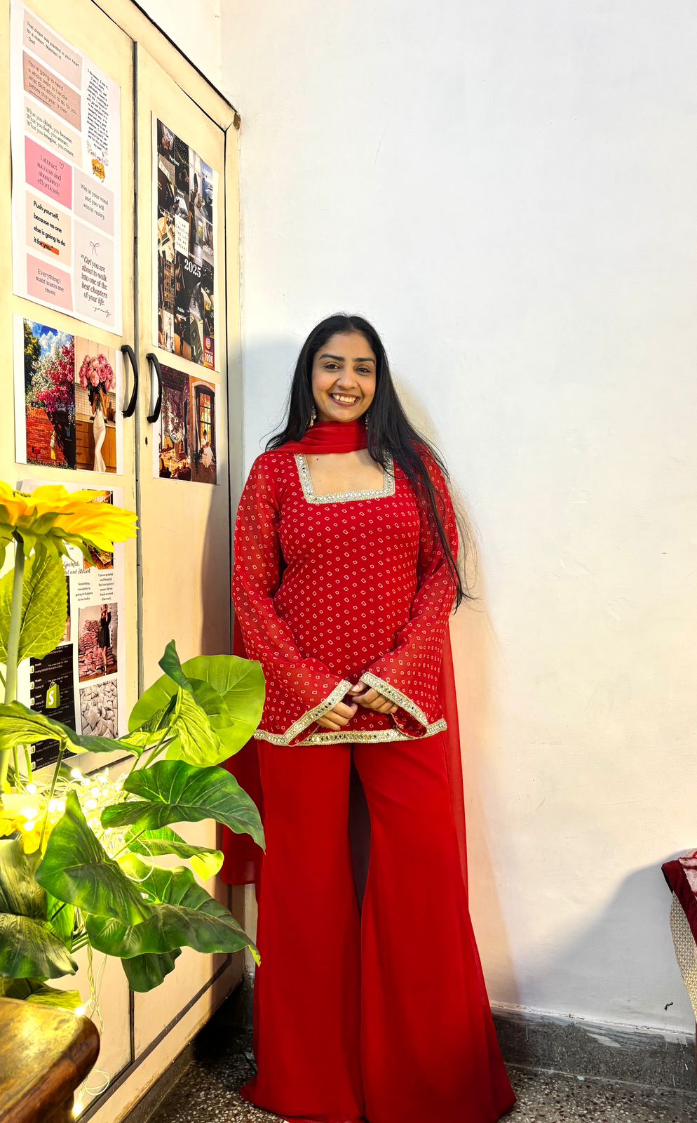 Red bandhani kurta set
