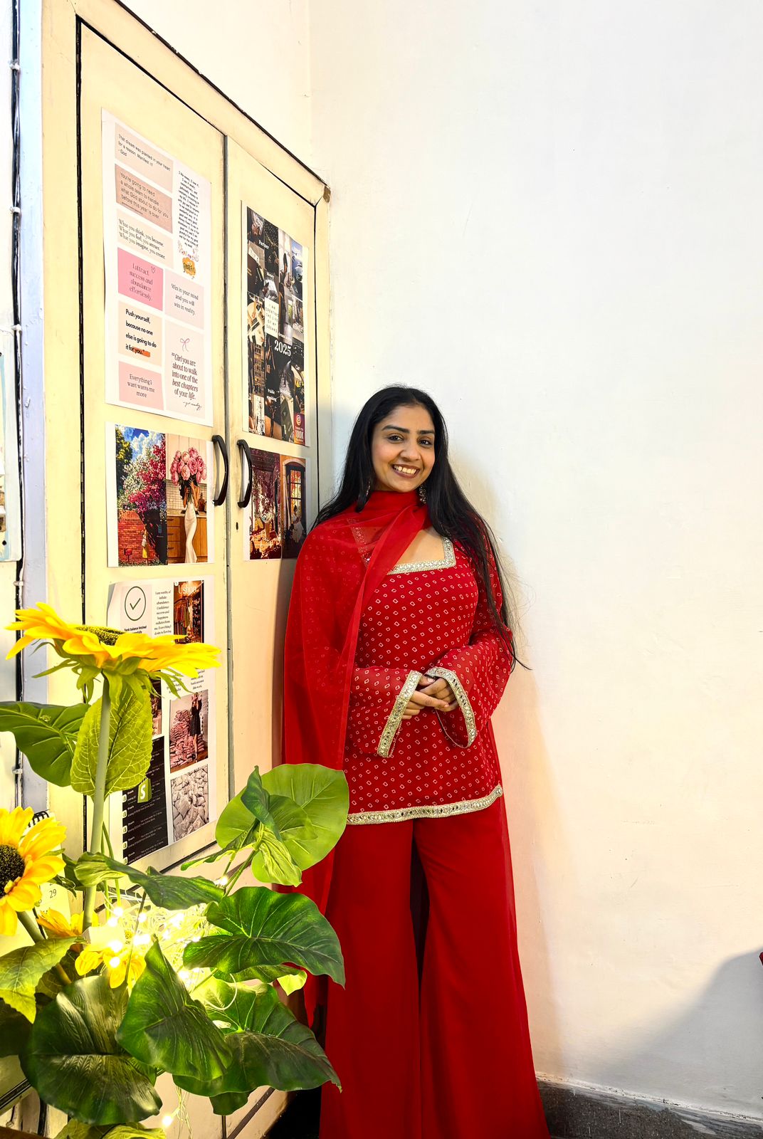 Red bandhani kurta set