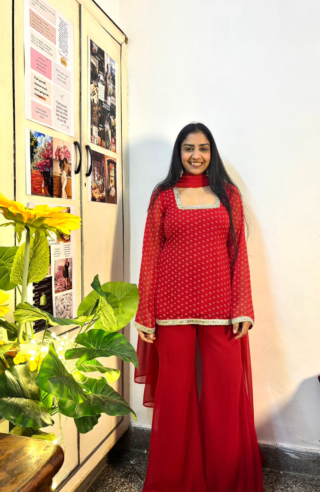 Red bandhani kurta set