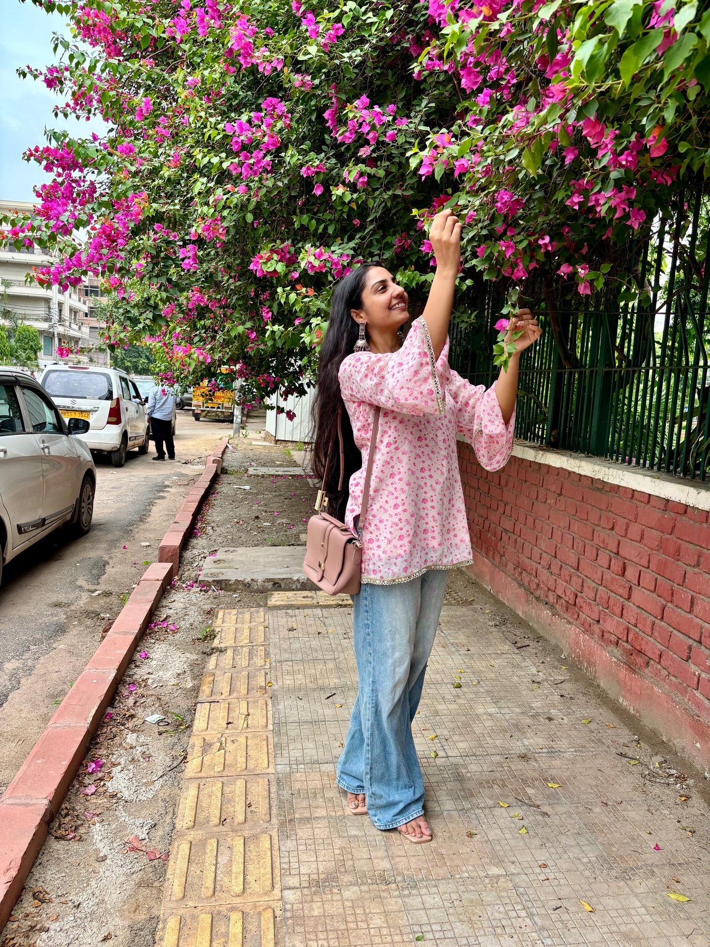 Rose – A Floral Pink Short Kurti with bell sleeves